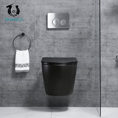 Luxury Matt Black Ceramic Wall Hung Toilet Bowl Tankless Water Closet OEM