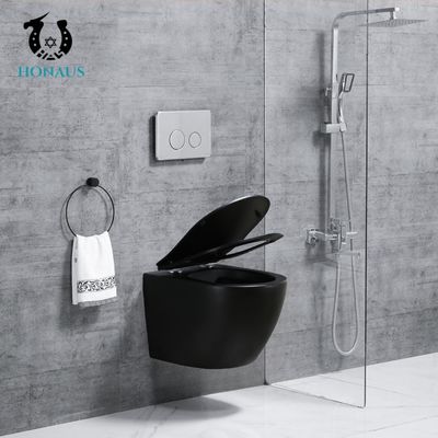 Luxury Matt Black Ceramic Wall Hung Toilet Bowl Tankless Water Closet OEM