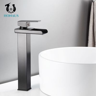 Gravity Casting Hot Cold Wash Basin Faucet Black Waterfall Basin Mixer Tap