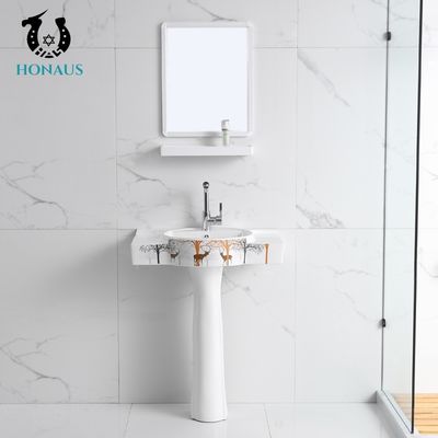 Ceramic Slim Full Pedestal Wash Basin Hand Wash Basin Pedestal Sink Customised Pattern