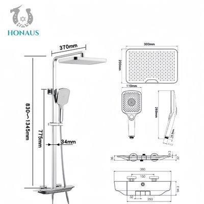 Bathroom Exposed Valve Showers Three Outlets Multi Modes Spray Full Brass Chrome